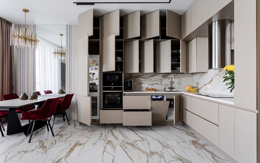 Эргономичная кухня Ханна Стил с цилиндрической вытяжкой